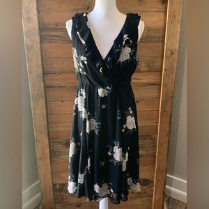 Torrid black floral chiffon skater dress lace up back size 10